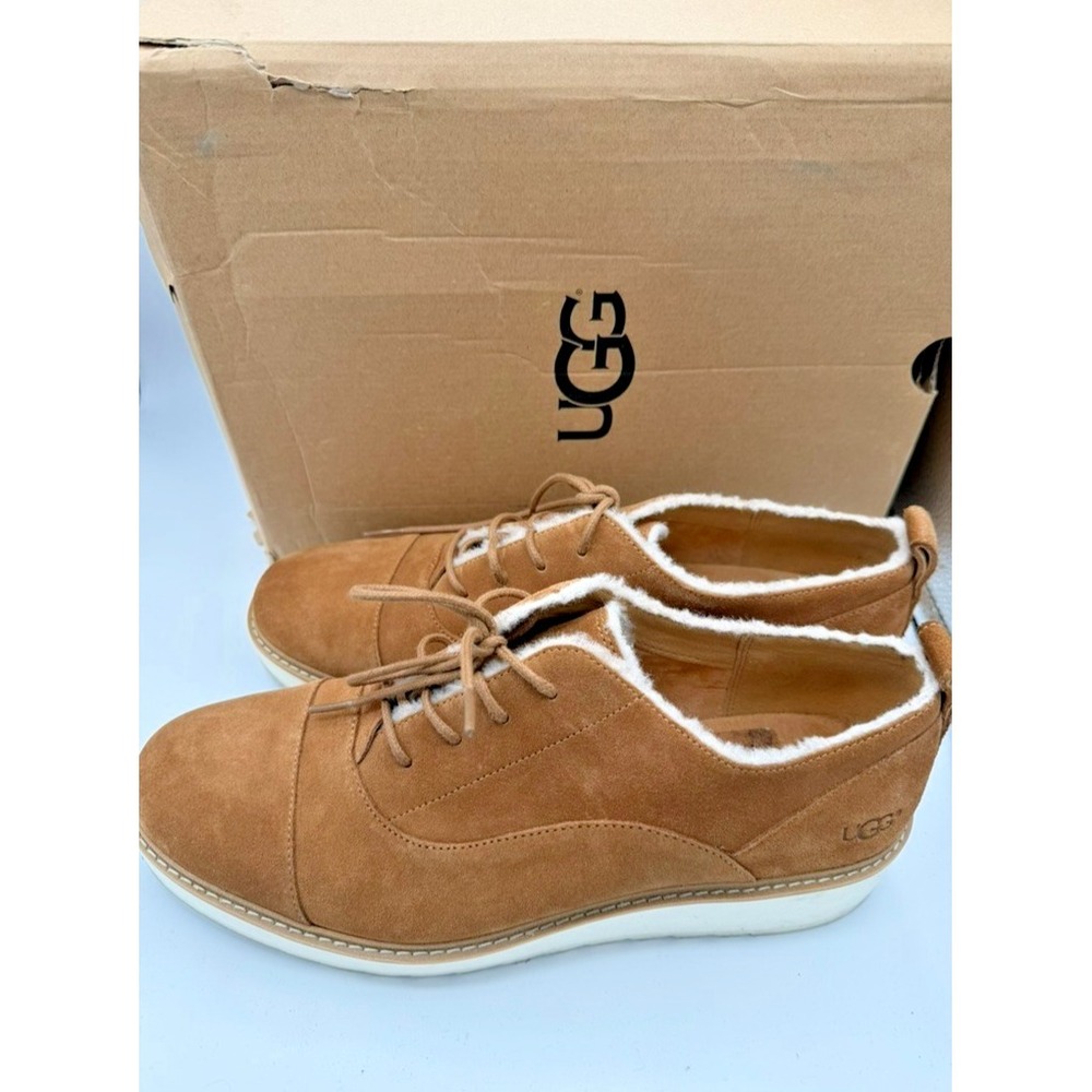 UGG Johanna Spill Seam Oxford Women's Size 12 Chestnut Suede Wool Wedge 1095230